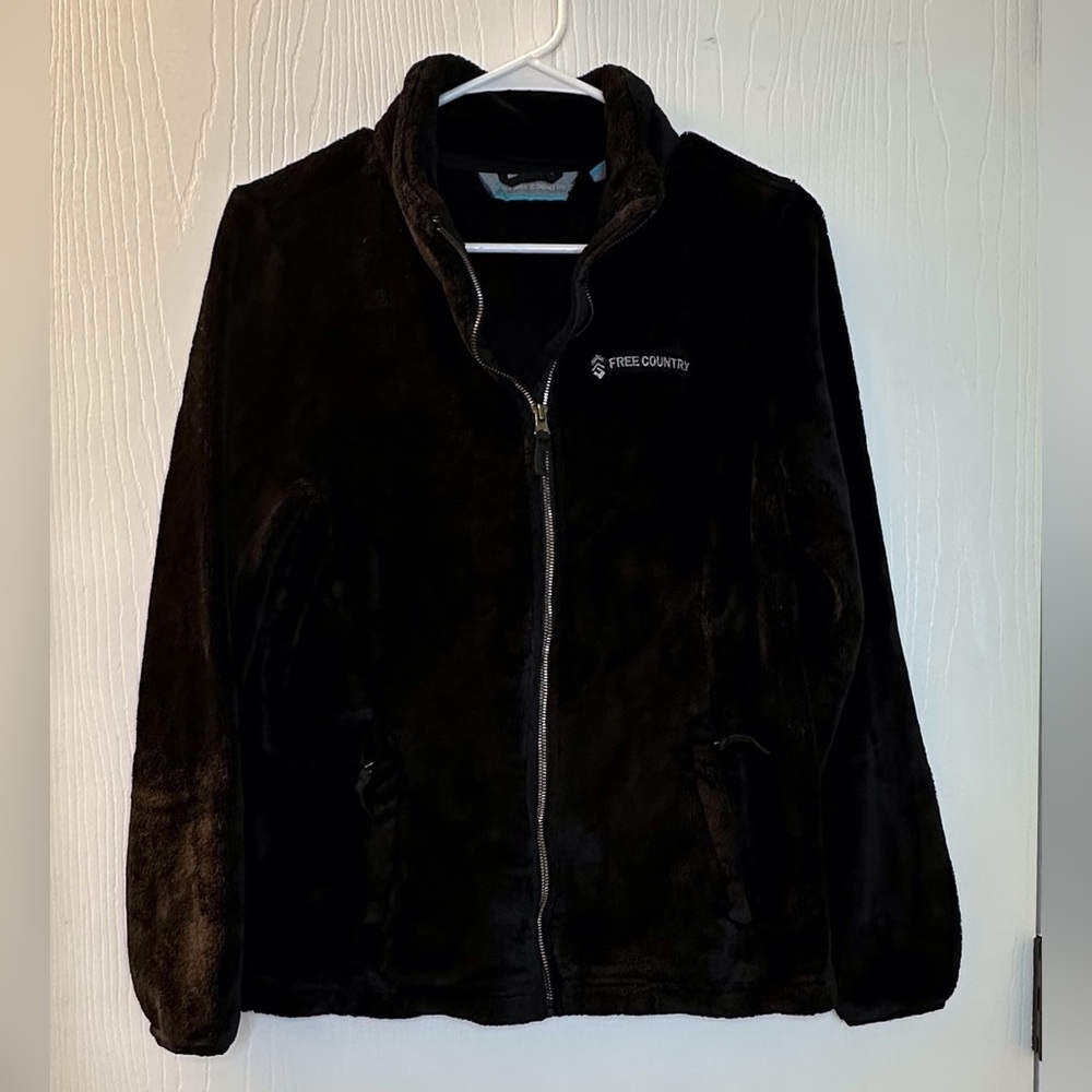 Free Country black long sleeve full‎ zip fleece jacket women’s medium pockets
